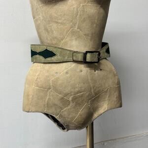 70s 80s Vintage YSL Saint Laurent Rive Gauche Green Suede & Leather Belt